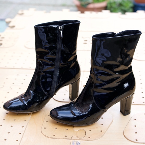 Aquatalia Rhumba Low Black Retro Patent Leather Boots Made In Italy Woman's 10 - Picture 11 of 16